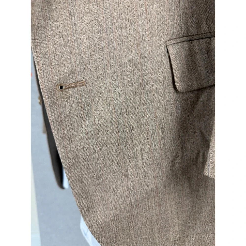 Etienne Caron Mens 38S Brown Pure Wool Pinstripe 2 Button Blazer Sport Coat